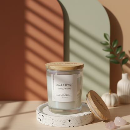 Energy Crystal Candle — Natural Soy Wax, Aromatherapy & Healing Crystals
