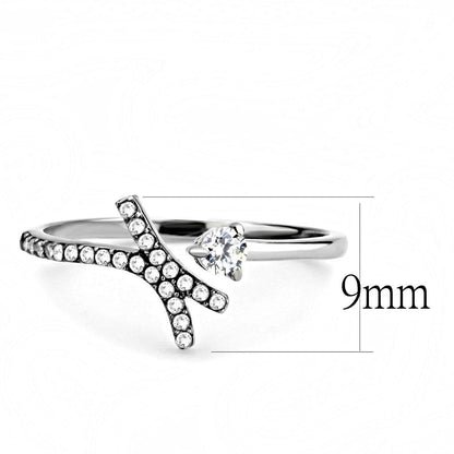 DA145 High Polished (No Plating) Stainless Steel Ring With AAA Grade CZ in Clear