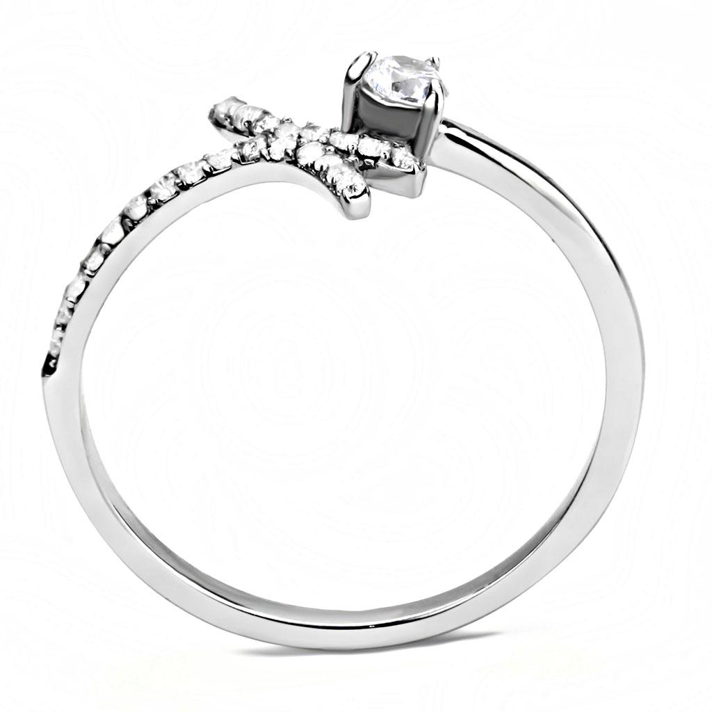 DA145 High Polished (No Plating) Stainless Steel Ring With AAA Grade CZ in Clear