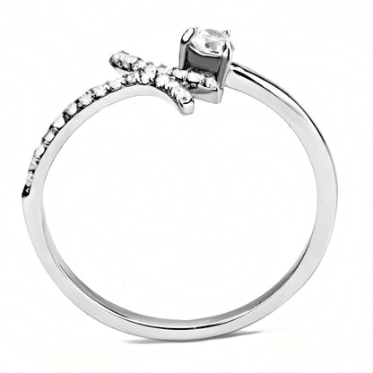 DA145 High Polished (No Plating) Stainless Steel Ring With AAA Grade CZ in Clear