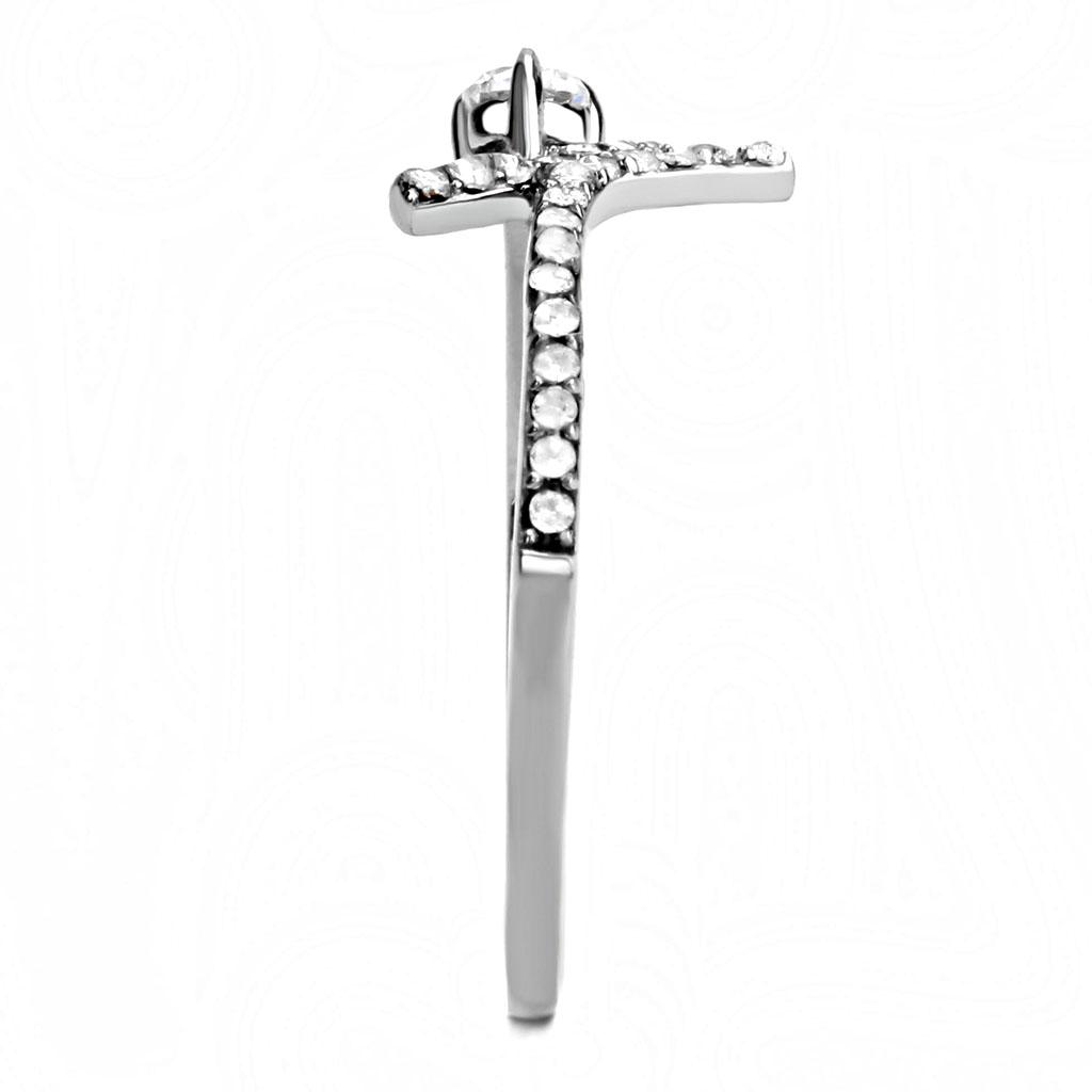 DA145 High Polished (No Plating) Stainless Steel Ring With AAA Grade CZ in Clear