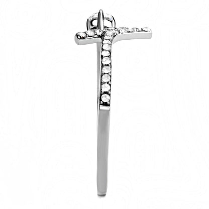 DA145 High Polished (No Plating) Stainless Steel Ring With AAA Grade CZ in Clear