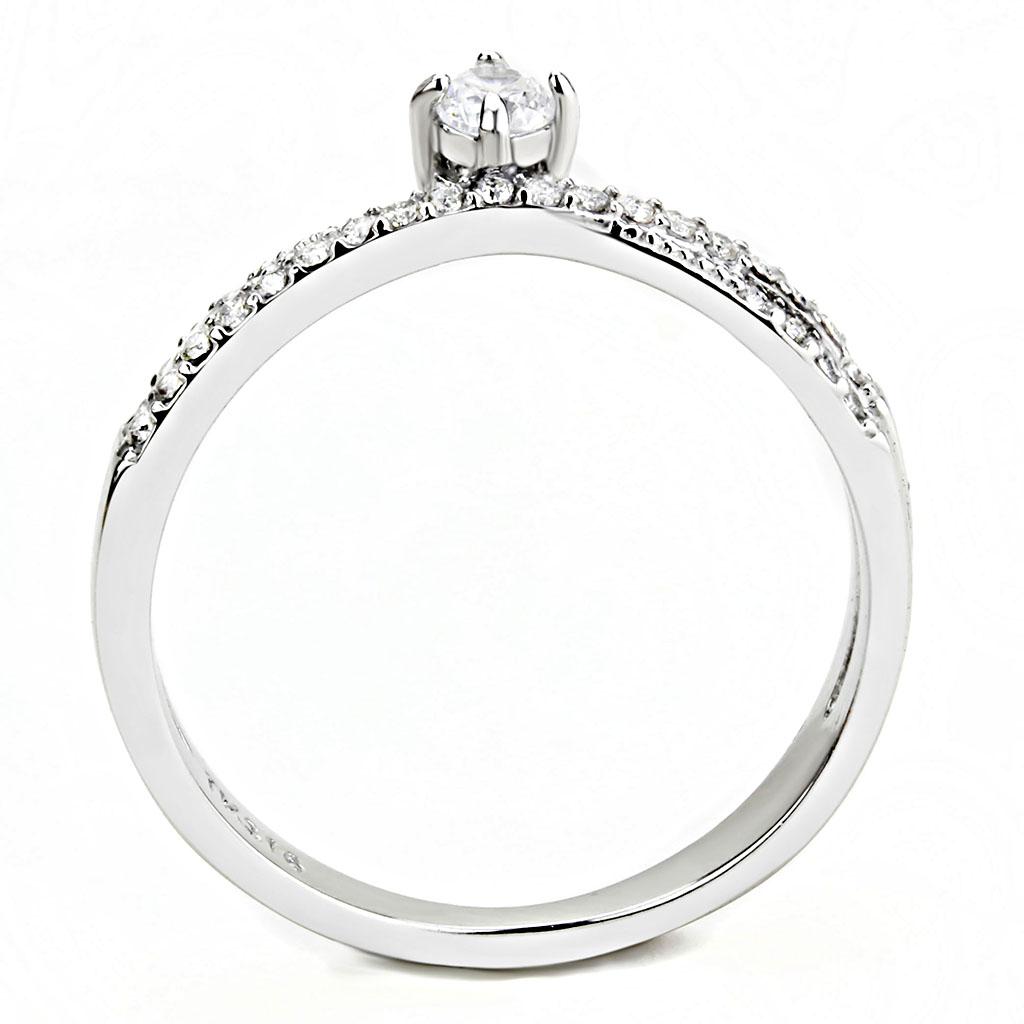 DA153 High Polished (No Plating) Stainless Steel Ring With AAA Grade CZ in Clear