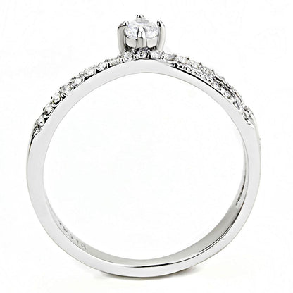 DA153 High Polished (No Plating) Stainless Steel Ring With AAA Grade CZ in Clear