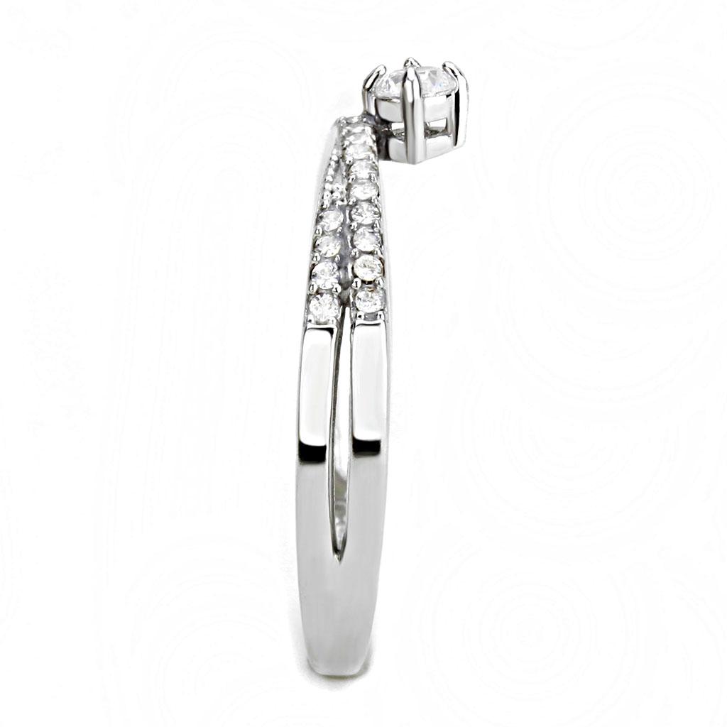 DA153 High Polished (No Plating) Stainless Steel Ring With AAA Grade CZ in Clear