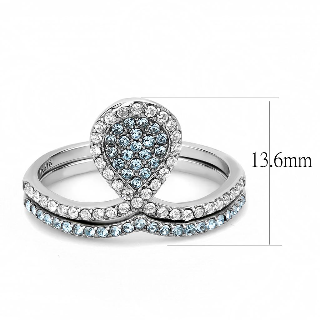 DA268 High Polished (No Plating) Stainless Steel Ring With AAA Grade CZ in Sea Blue
