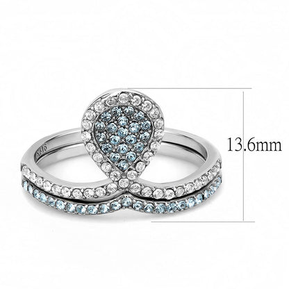 DA268 High Polished (No Plating) Stainless Steel Ring With AAA Grade CZ in Sea Blue