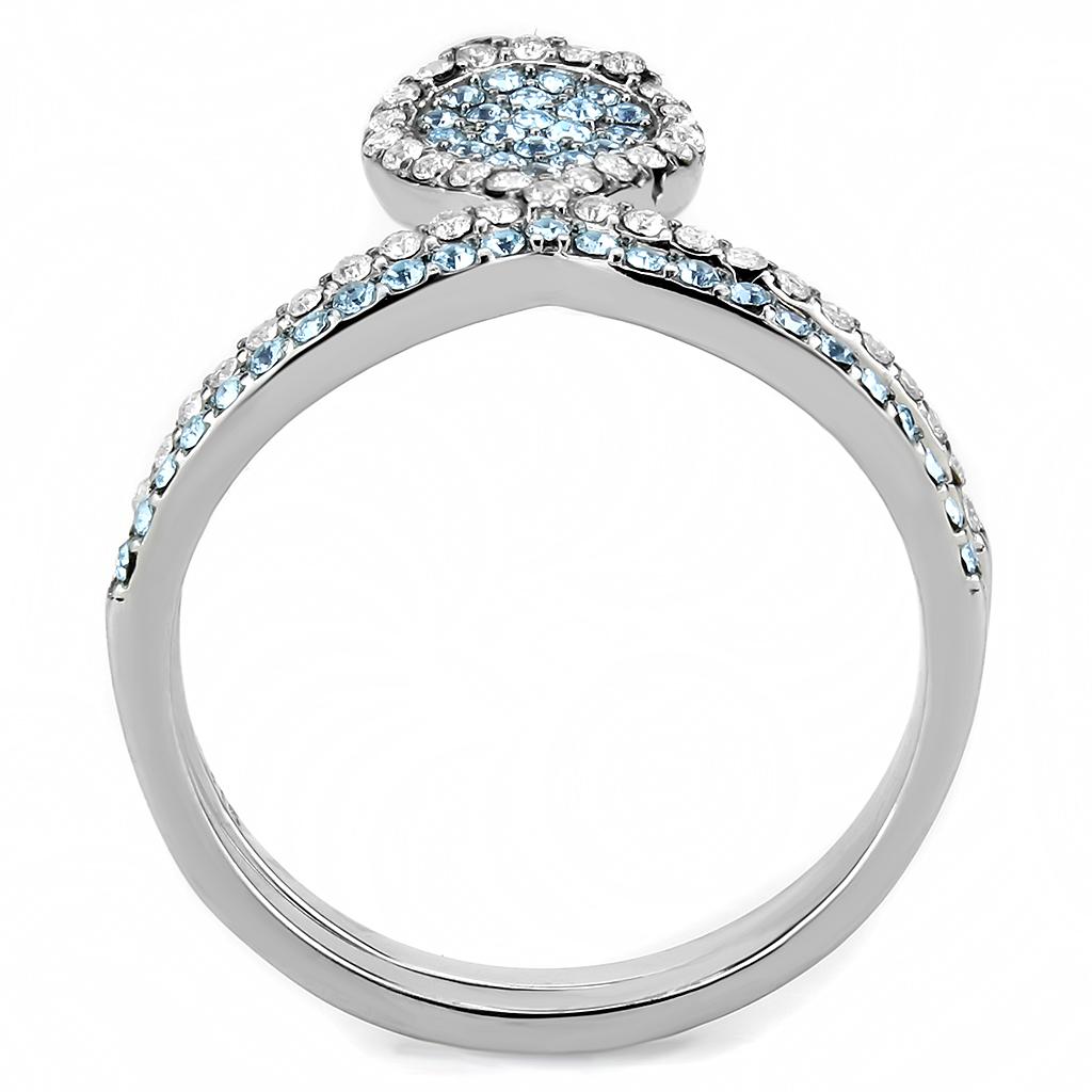 DA268 High Polished (No Plating) Stainless Steel Ring With AAA Grade CZ in Sea Blue