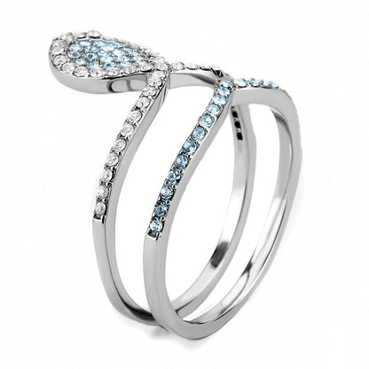 DA268 High Polished (No Plating) Stainless Steel Ring With AAA Grade CZ in Sea Blue