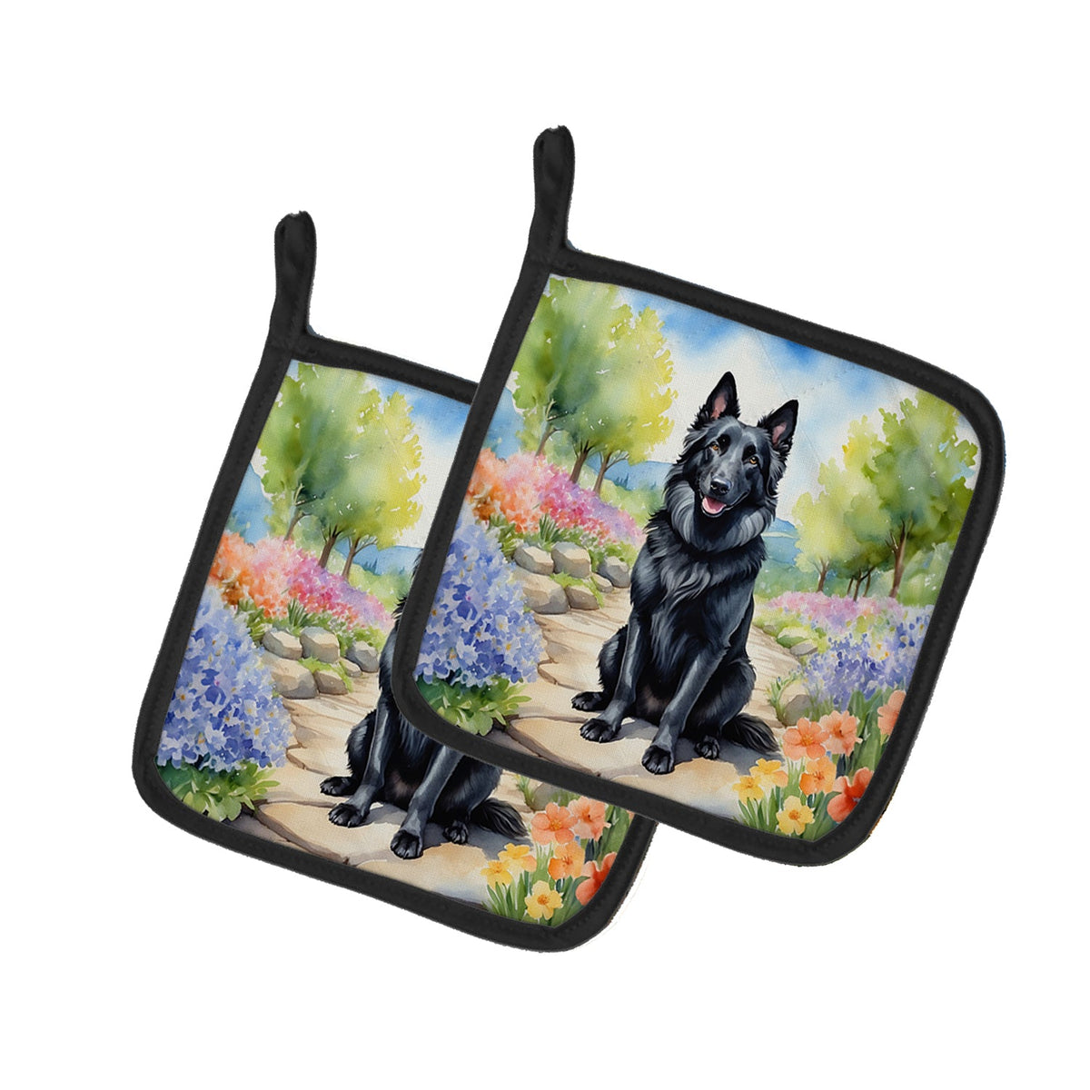 Belgian Sheepdog Spring Path Pair of Pot Holders