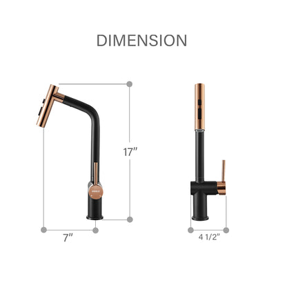 HIGOLD BN1.0 IF Design Award Single Handle Pull Down Sprayer Kitchen Faucet, Black Gold Finished, Brushed Nickel