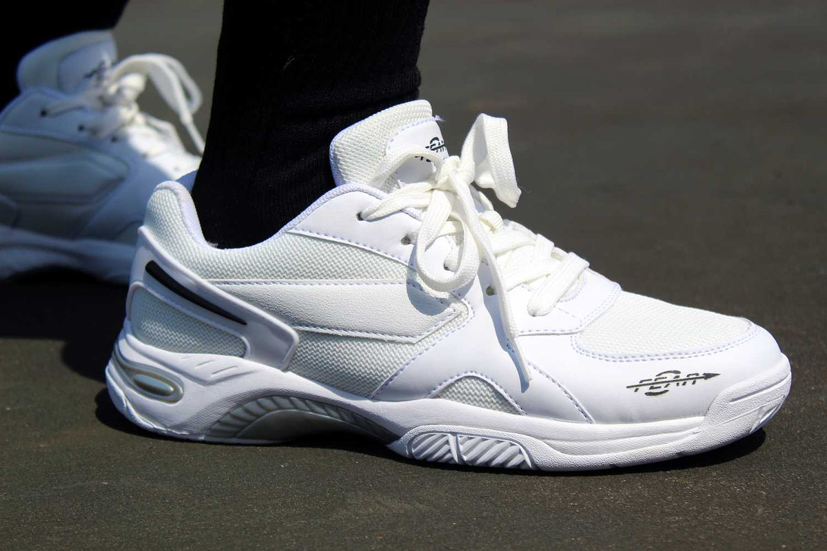Men's High Arch Firm Support All-In-One White Walking Shoes, Comfort & Performance Style