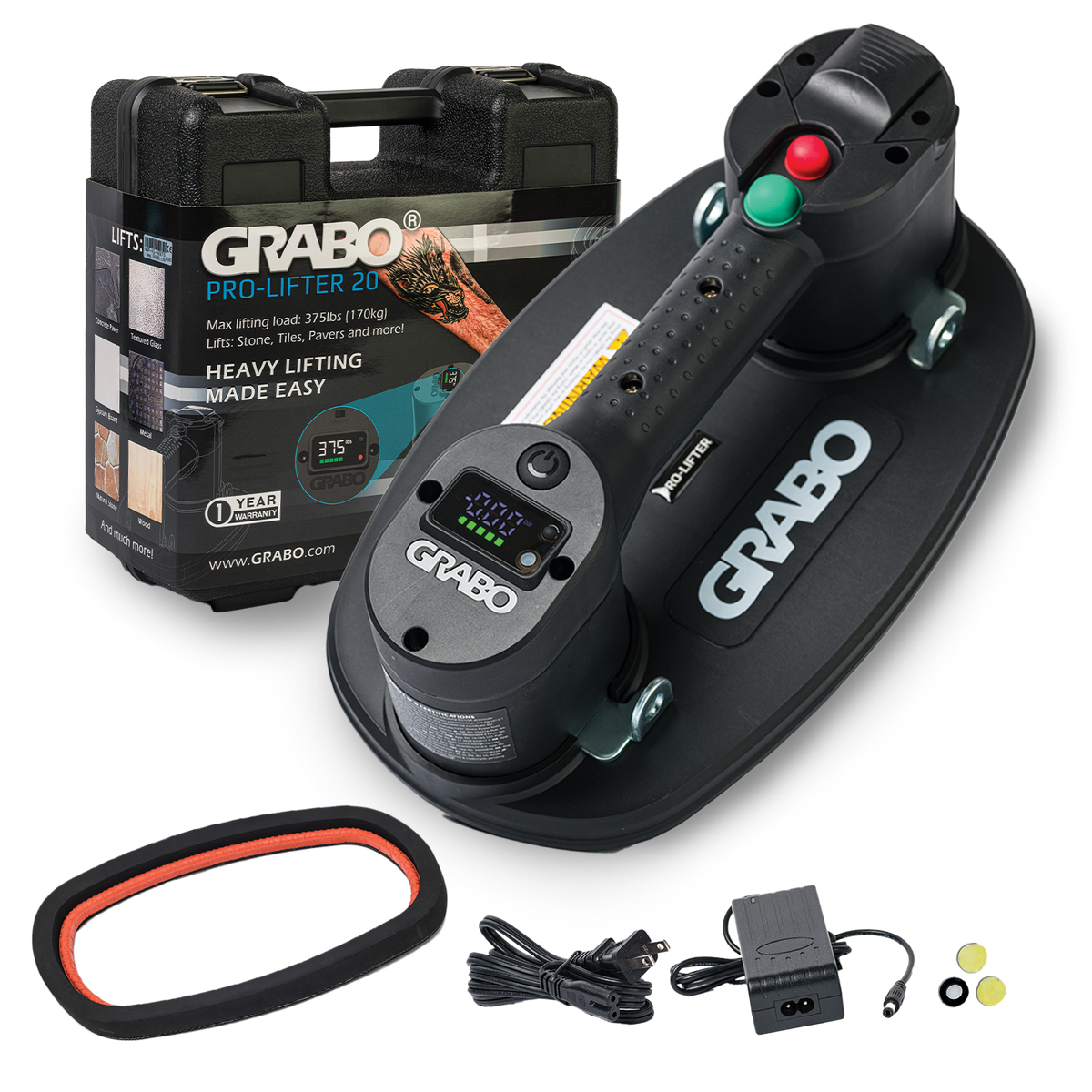 GRABO Pro Cordless Suction Gripster 375 Lb Kit With Hardshell Case