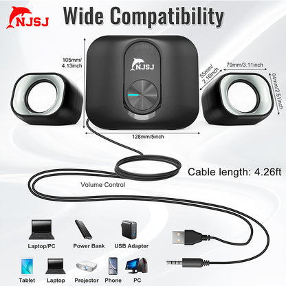 NJSJ 3W 2.1 RGB Computer Speaker With Subwoofer Great for Multimedia Laptop or PC Computers Perfect for Music Movies and Gaming