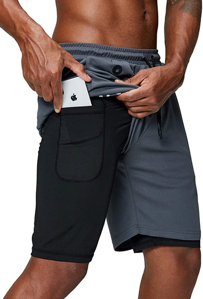 2 in 1 Gym Wear Cross Fit Shorts Mens Gym Workout Short Sports Running Shorts With Inner Phone Pocket Compression Gym Shorts
