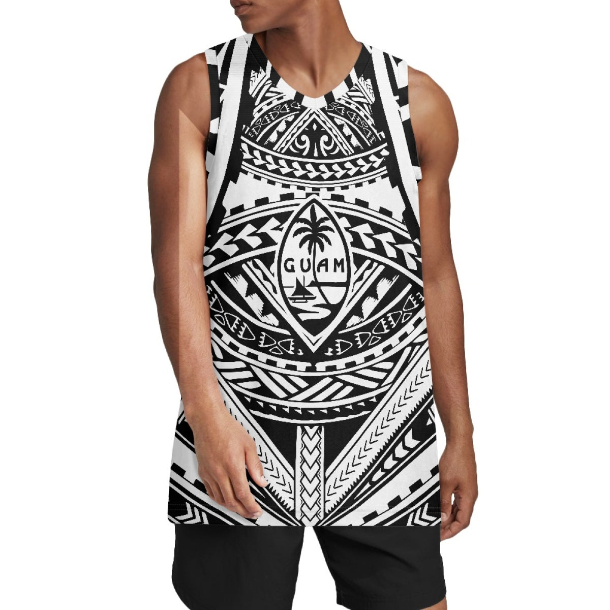 Sport Tank Top Men Basketball Jersey Clothes Polynesian Black and White Tribal Tattoo Totem Custom Sublimated Basketball Jersey