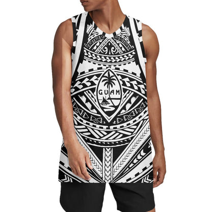 Sport Tank Top Men Basketball Jersey Clothes Polynesian Black and White Tribal Tattoo Totem Custom Sublimated Basketball Jersey