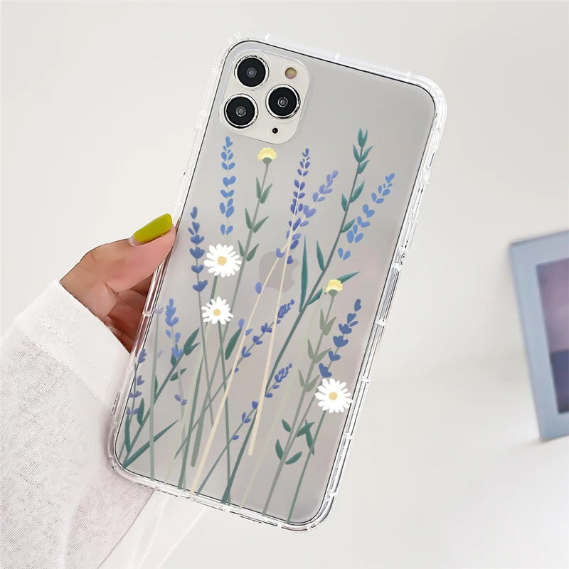 Clear Daisy Floral Printed TPU Phone Case for iPhone 15 Pro Max Shockproof 16 17
