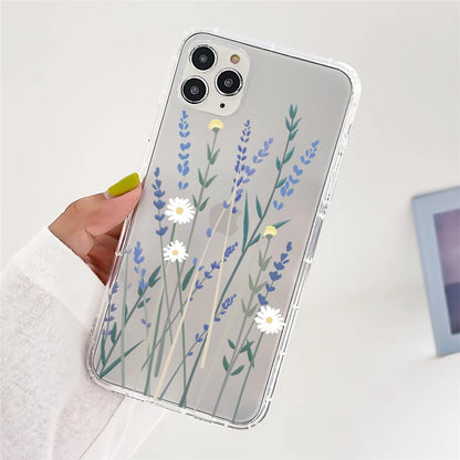 Clear Daisy Floral Printed TPU Phone Case for iPhone 15 Pro Max Shockproof 16 17