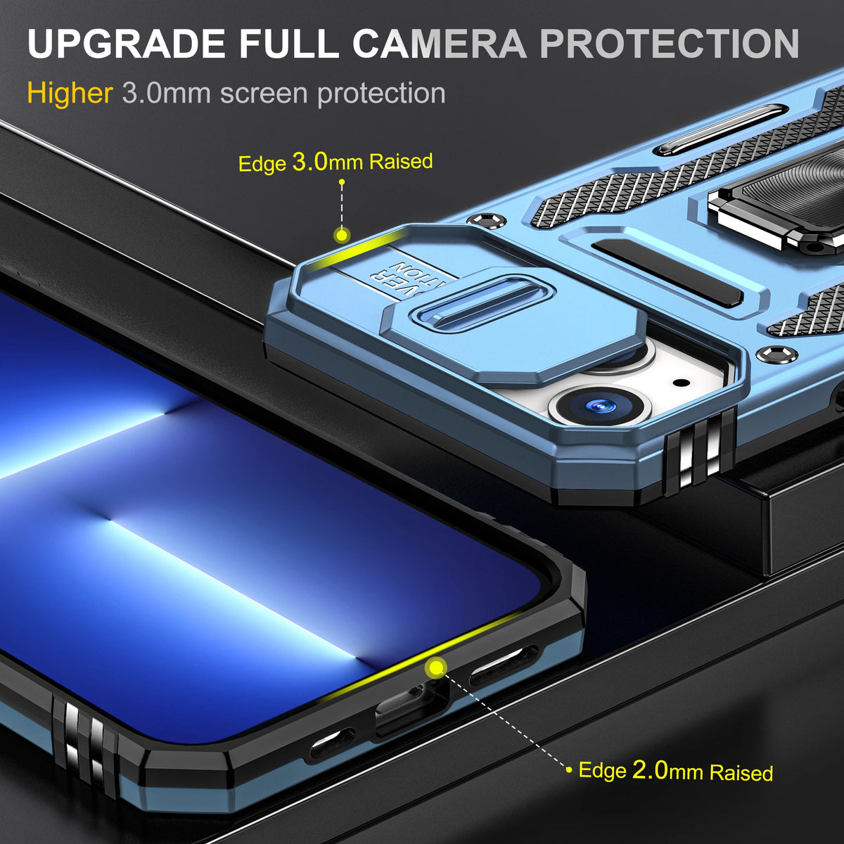 LeYi New Design Armor Shockproof Accessories With Ring Holder Slider Camera Protector Cell Phone Case for Iphone 14 Pro Max