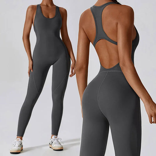 New Best-Selling U-Shaped Neckline Women's Sleeveless Jumpsuit Workout Bodysuit Jumpsuit Yoga Gym One Piece Racerback Jumpsuit