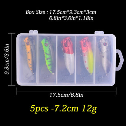 5pcs/Box 100mm Floating Popper Fishing Lure Set Artificial Hard Bait Lures Soft Rotating Tail Fishing Tackle Box