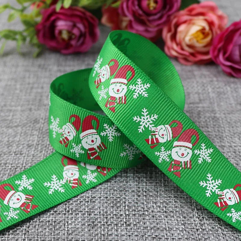 25mm 5 Yards Christmas Ribbon Printed Grosgrain Ribbon for Christmas Decoration Gift Wrapping Wedding Party DIY Hair Bows