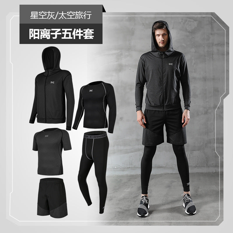 Dropshipping 5 Piece Men Workout Clothes Fitness Set Man Gym Basketball Sports Training Suit Wear