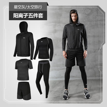 Dropshipping 5 Piece Men Workout Clothes Fitness Set Man Gym Basketball Sports Training Suit Wear