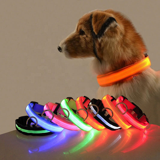 Nylon LED Pet Dog Collar,Night Safety Flashing Glow in the Dark Dog Leash,Dogs Luminous Fluorescent Collars Pet Supplies
