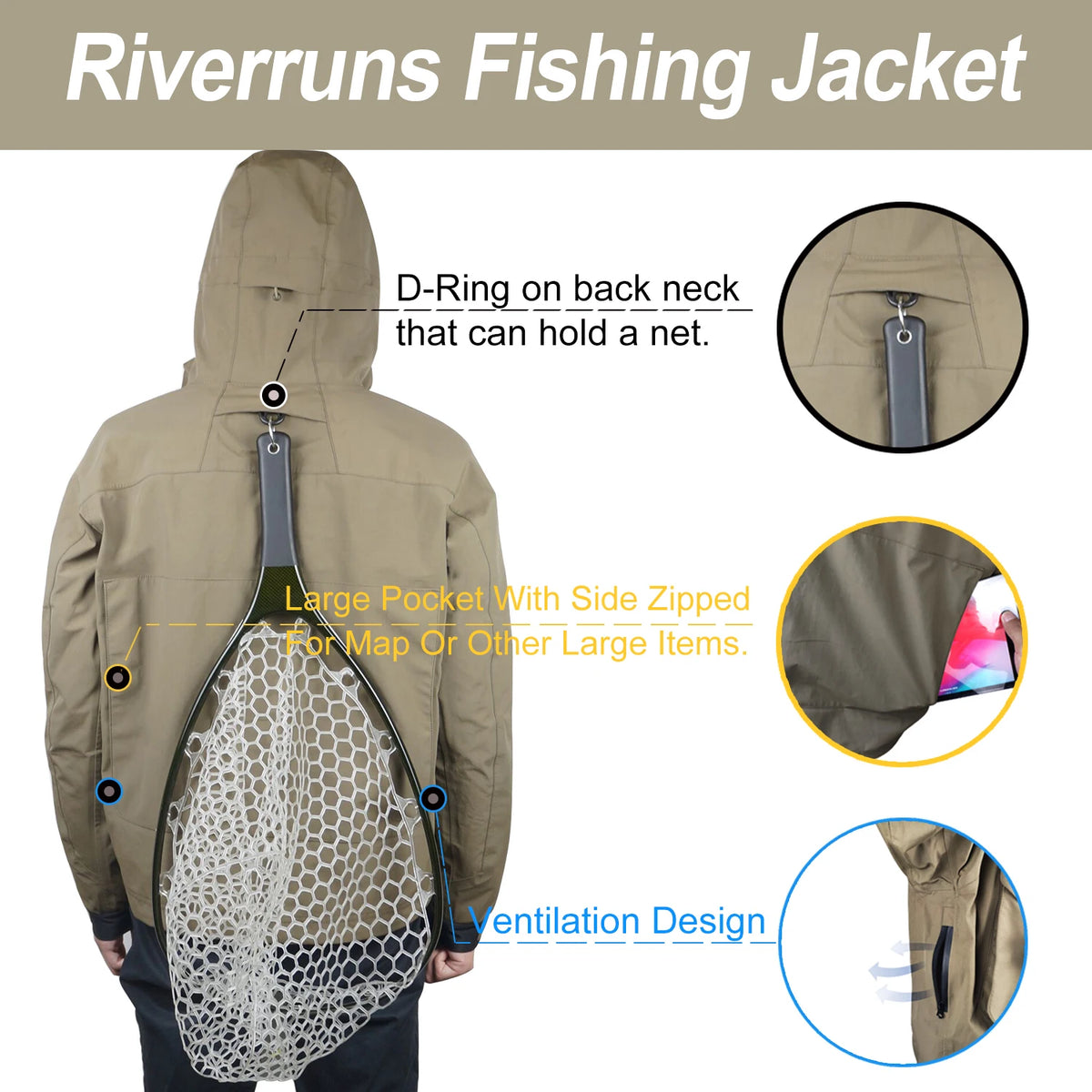 Aventik Fishing Jacket Breathable Outdoor Waterproof Rain Wading Jacket for Men Fishing Clothes Hiking Kayak and Hunting