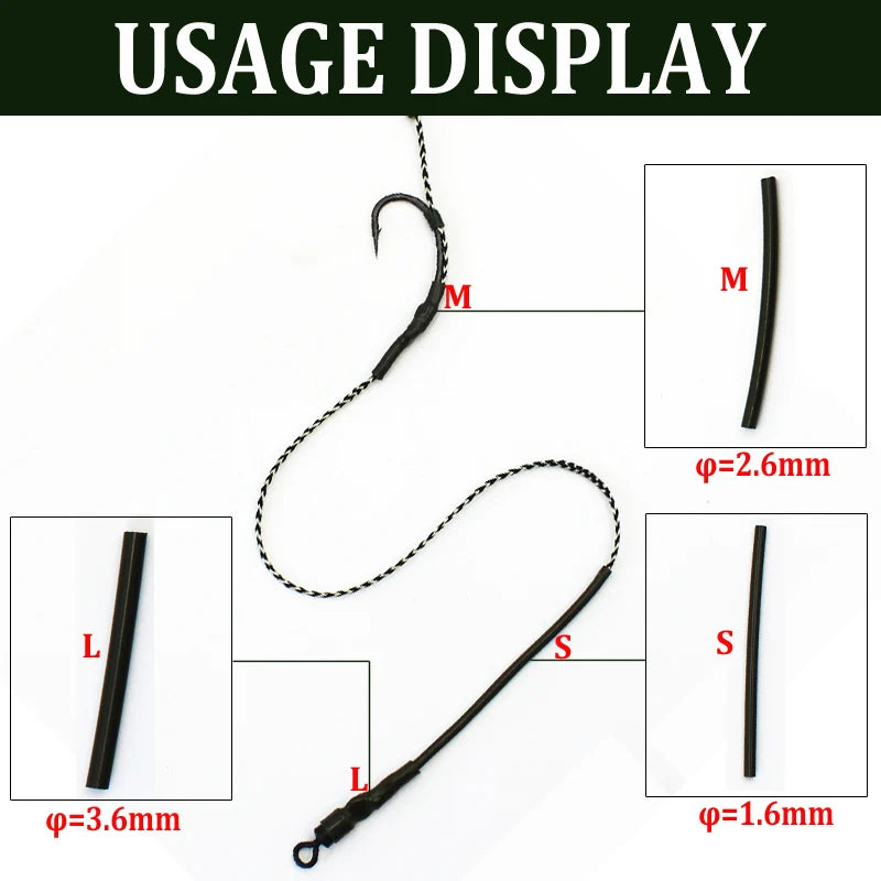 30PCS Carp Fishing Accessories Heat Shrink Tubes Rubber Sleeves Heating Shrink Tubing for Carp Ronnie Rigs Croase Fishing Tackle