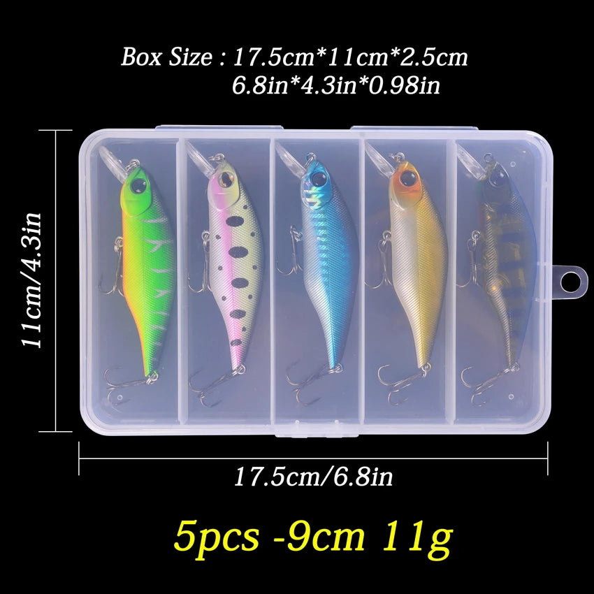 5pcs/Box 100mm Floating Popper Fishing Lure Set Artificial Hard Bait Lures Soft Rotating Tail Fishing Tackle Box