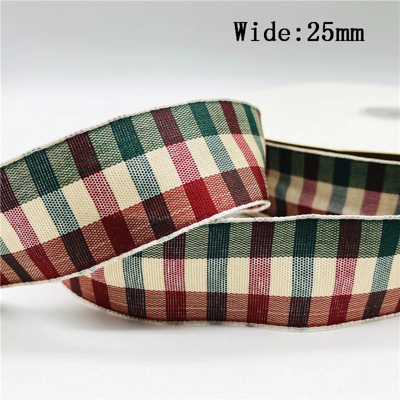 5yards/Lot 25mm Plaid Ribbon Christmas Decor Ribbon for Handmade Design Christmas Decoration DIY Gift Wrapping
