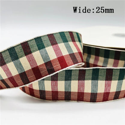 5yards/Lot 25mm Plaid Ribbon Christmas Decor Ribbon for Handmade Design Christmas Decoration DIY Gift Wrapping