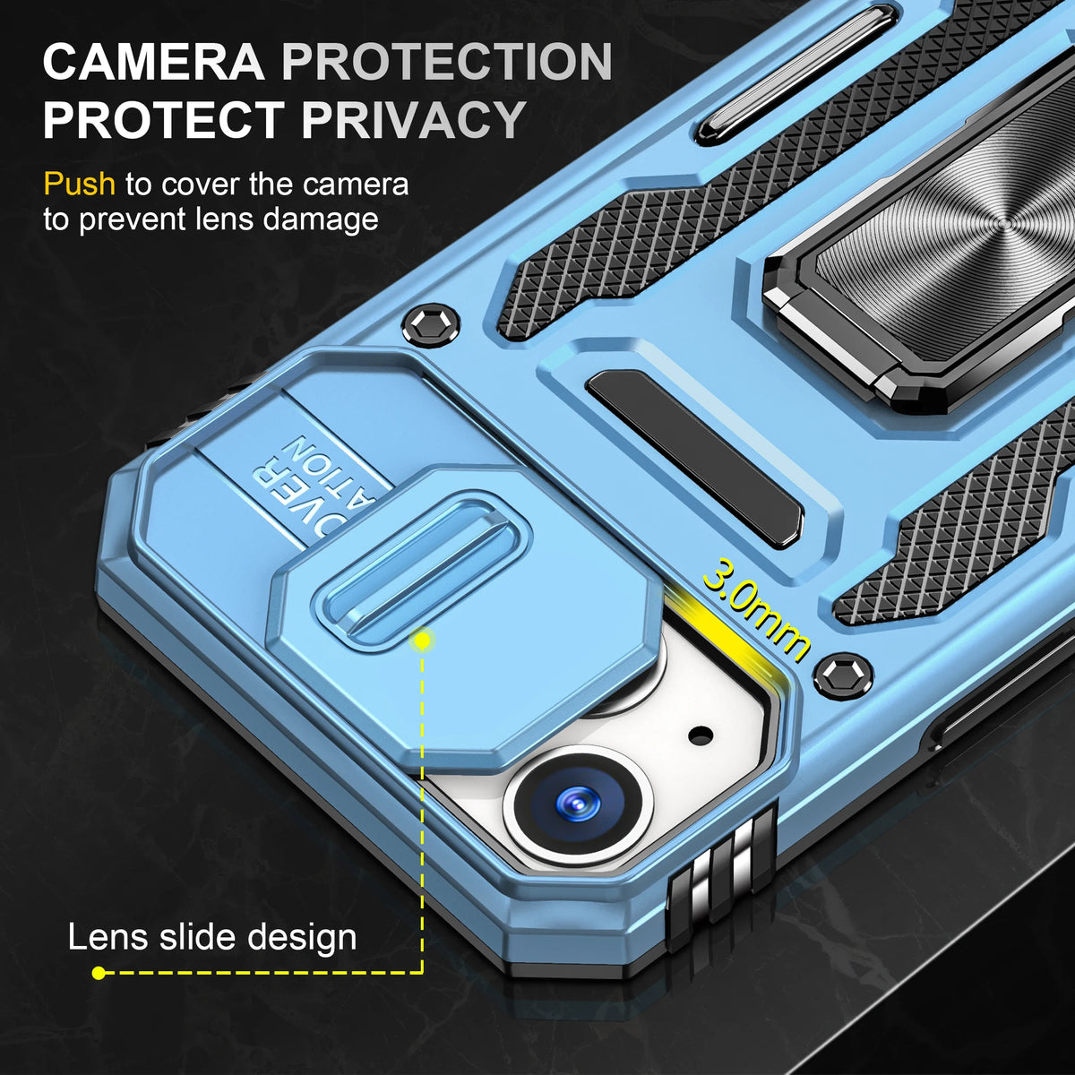 LeYi New Design Armor Shockproof Accessories With Ring Holder Slider Camera Protector Cell Phone Case for Iphone 14 Pro Max