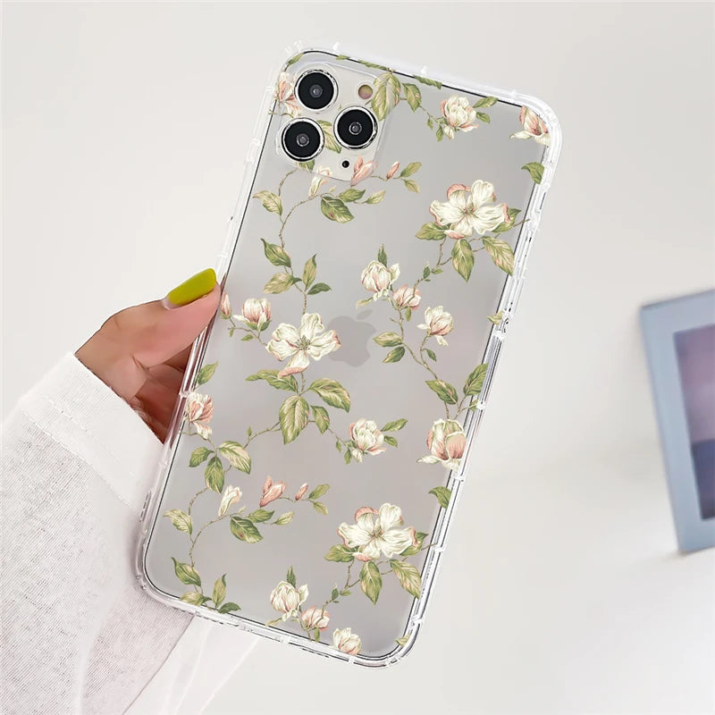 Clear Daisy Floral Printed TPU Phone Case for iPhone 15 Pro Max Shockproof 16 17