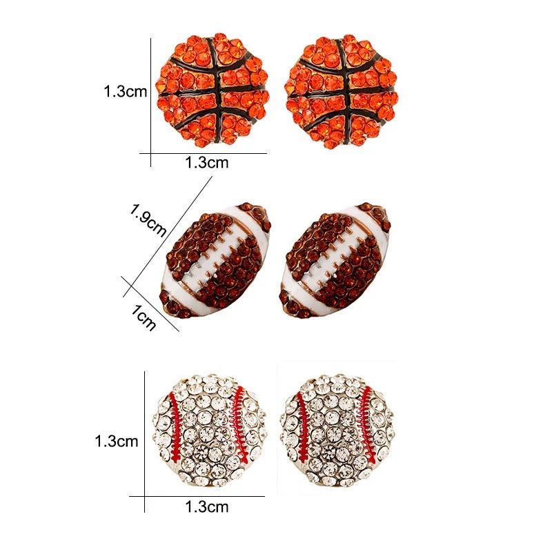 Sport Basketball Volleyball Stud Earrings for Women Bling Baseball Softball Earrings Rhinestone Crystal Ear Jewelry