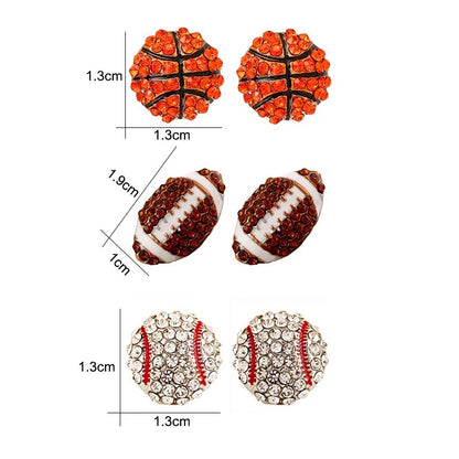 Sport Basketball Volleyball Stud Earrings for Women Bling Baseball Softball Earrings Rhinestone Crystal Ear Jewelry