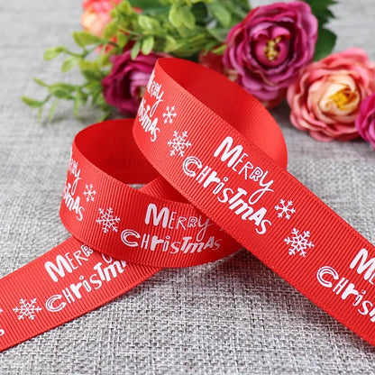 25mm 5 Yards Christmas Ribbon Printed Grosgrain Ribbon for Christmas Decoration Gift Wrapping Wedding Party DIY Hair Bows