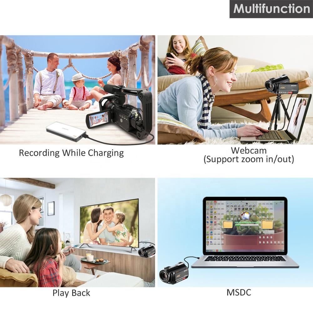 4K Professional 12X Optical Zoom Digital Camcorder WiFi Camera 3.1 Inch  IPS Touch Screen Video Camera ORDRO AC5