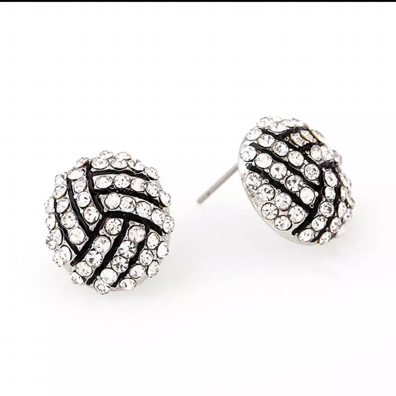 Sport Basketball Volleyball Stud Earrings for Women Bling Baseball Softball Earrings Rhinestone Crystal Ear Jewelry