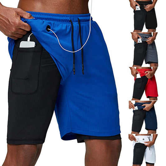 2 in 1 Gym Wear Cross Fit Shorts Mens Gym Workout Short Sports Running Shorts With Inner Phone Pocket Compression Gym Shorts