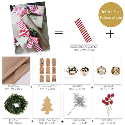 Christmas Decoration Gift Wrapping Set Christmas Wrapping Paper Ribbon for Packaging