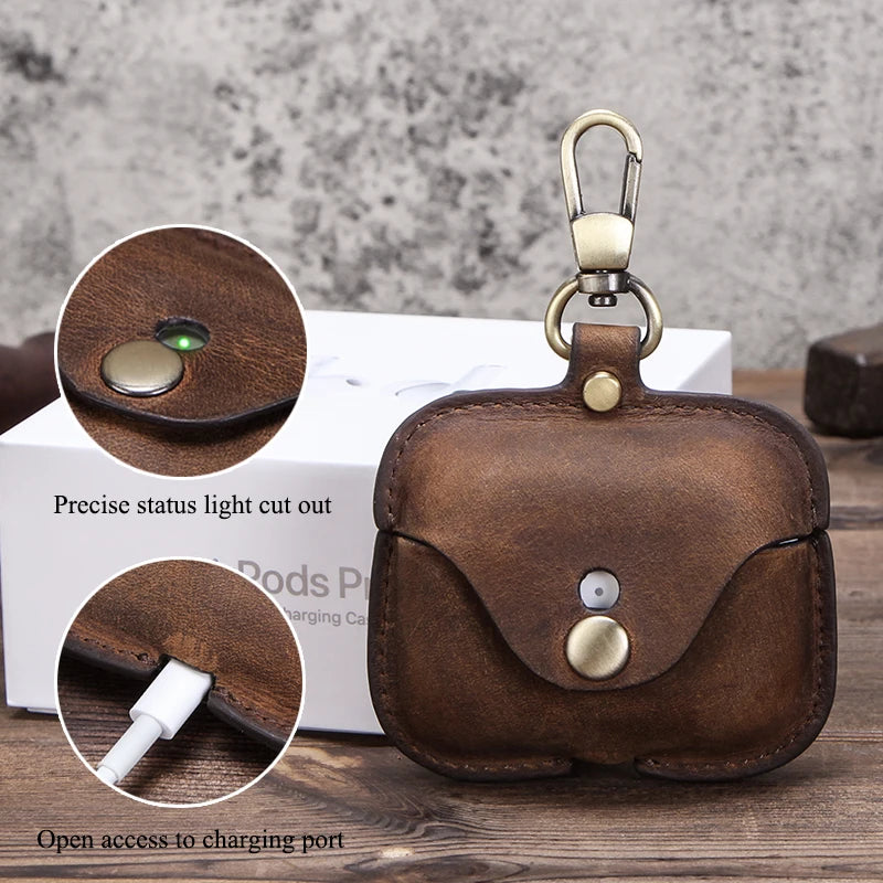 Retro Genuine Leather Cover for AirPods Pro Case Funda Airpod Pro чехол Bluetooth Wireless Headphones Charging Box Luxury