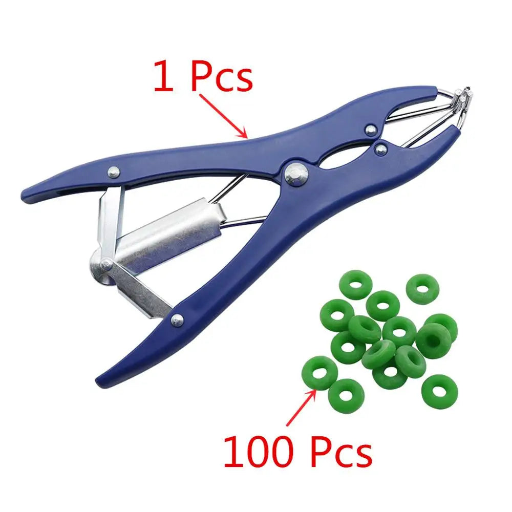 1 Pc Broken Tail Castration Forceps With 100 Pcs High Elastic Tendon Rubber Castration Rings Farm Animal Livestock Supplies