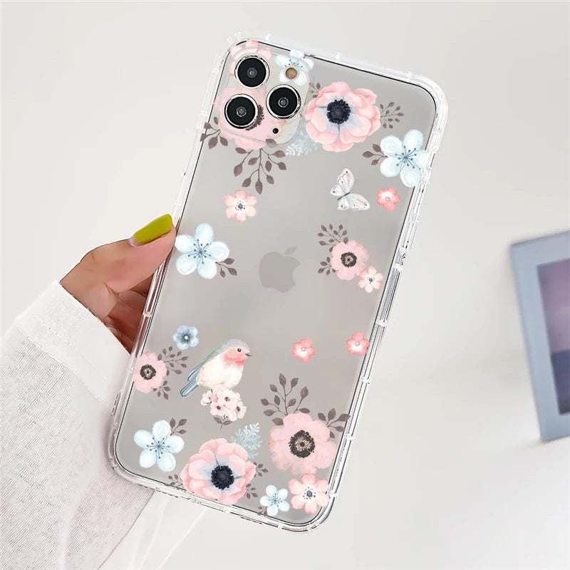 Clear Daisy Floral Printed TPU Phone Case for iPhone 15 Pro Max Shockproof 16 17