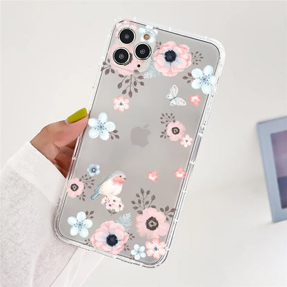 Clear Daisy Floral Printed TPU Phone Case for iPhone 15 Pro Max Shockproof 16 17
