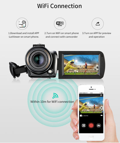 4K Professional 12X Optical Zoom Digital Camcorder WiFi Camera 3.1 Inch  IPS Touch Screen Video Camera ORDRO AC5