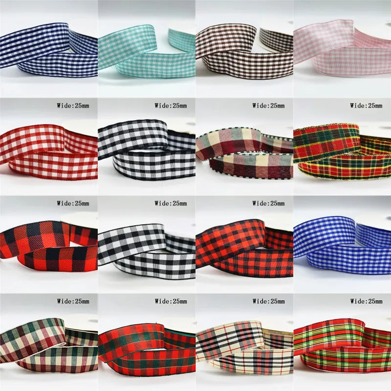 5yards/Lot 25mm Plaid Ribbon Christmas Decor Ribbon for Handmade Design Christmas Decoration DIY Gift Wrapping